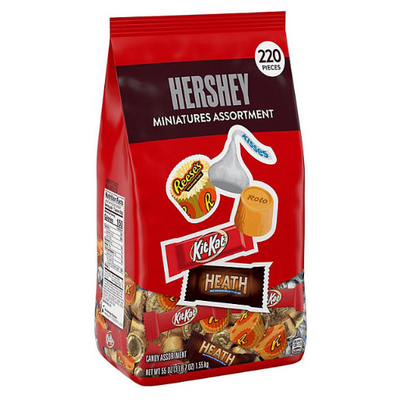 Hershey Assorted Chocolate Miniatures Candy, Individually Wrapped, Bulk Bag (55 oz., 220 pc.)