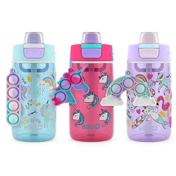 Ello Colby Pop! 14oz Tritan Kids Water Bottle with Fidget Toy, 3-Pack