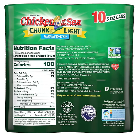 Chicken of the Sea Chunk Light Tuna in Water (5 oz., 10 pk.)