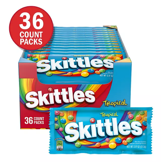 Skittles Tropical Full Size Fruity Chewy Candy Bulk Pack (2.17 oz., 36 ct.)