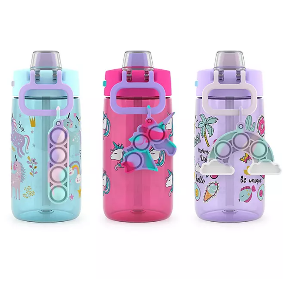 Ello Colby Pop! 14oz Tritan Kids Water Bottle with Fidget Toy, 3-Pack