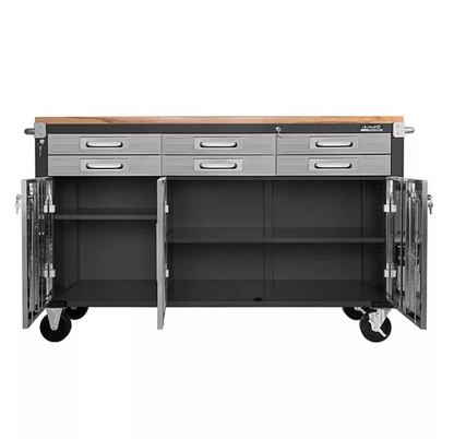 Seville Classics® UltraHD® 6-Drawer Rolling Workbench, 65.25" W x 20" D x 37.5" H