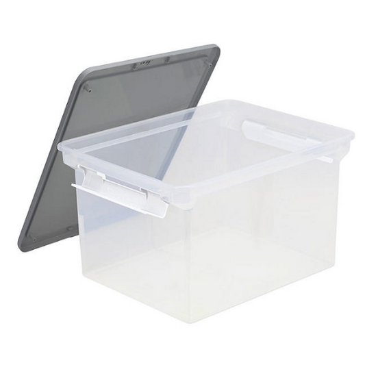 Storex Portable File Tote w/Locking Handle Storage Box, Clear (Letter/Legal)