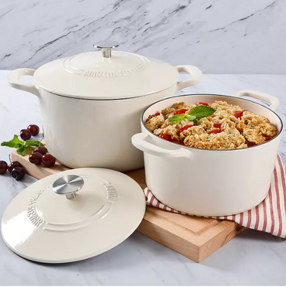 Martha Stewart 4-Quart and 7-Quart Enamel on Cast Iron Dutch Ovens, 2 Pack (Assorted Colors)