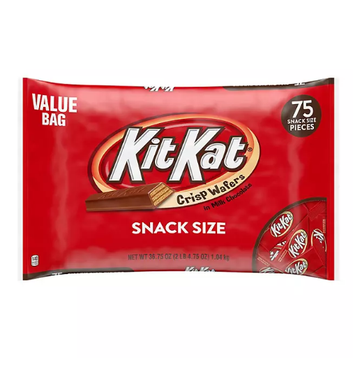 KIT KAT Milk Chocolate Wafer Snack Size Candy Bars, Bulk Value Bag (36.75 oz., 75 pc.)