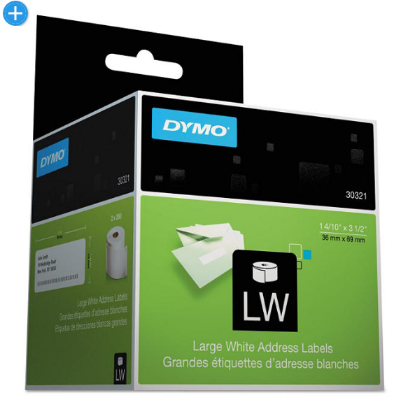 DYMO LabelWriter Address Labels, 1-2/5 x 3-1/2, White, 520/Box