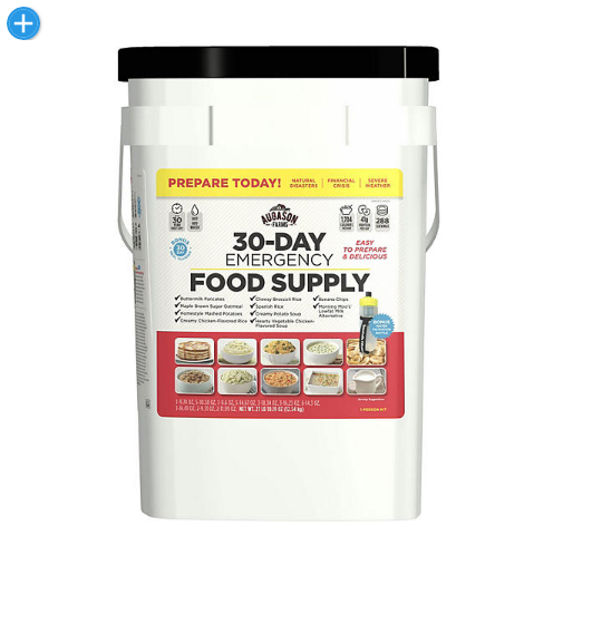 Augason Farms Emergency Food Supply Pail with Water Filtration Bottle (1 person, 30 days)