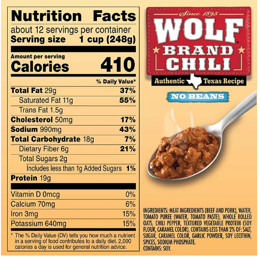 Wolf Brand "No Bean" Chili (106 oz.)