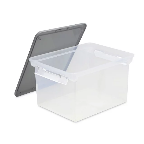 Storex Portable File Tote w/Locking Handle Storage Box, Clear (Letter/Legal)