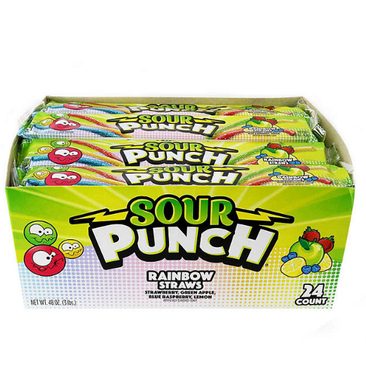 SOUR PUNCH Rainbow Straws Assorted Chewy Candy (2 oz., 24 pk.)