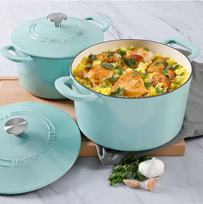 Martha Stewart 4-Quart and 7-Quart Enamel on Cast Iron Dutch Ovens, 2 Pack (Assorted Colors)