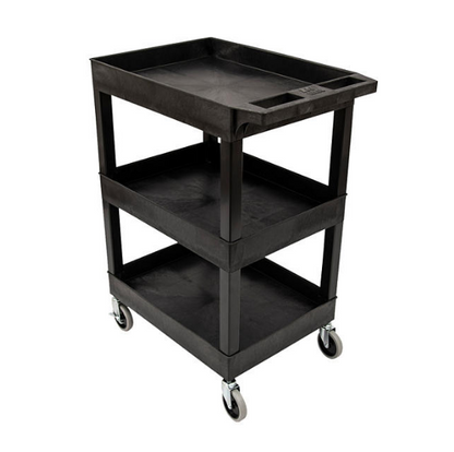 24" x 18" Plastic Utility Tub Cart- Three Shelf (Black)