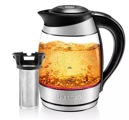 Chefman 1.8 Liter Electric Glass Kettle With Tea Infuser