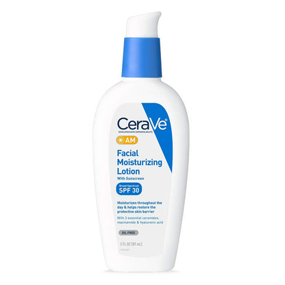 CeraVe AM Facial Moisturizing Lotion SPF 30 | Oil-Free Face Moisturizer with Sunscreen | Non-Comedogenic | 3 Ounce