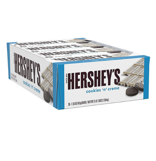 HERSHEY'S COOKIES 'N' CREME Candy, Bulk, Individually Wrapped, Bars (1.55 oz., 36 ct.)