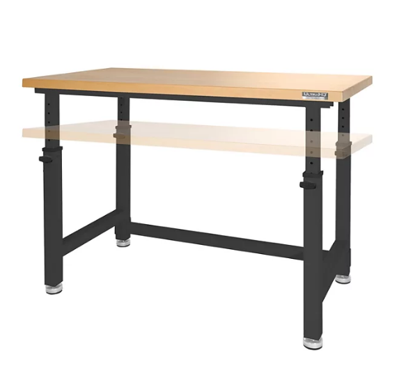 Seville Classics UltraHD® Height Adjustable Heavy Duty Workbench With Solid Wood Top, 48" x 24"