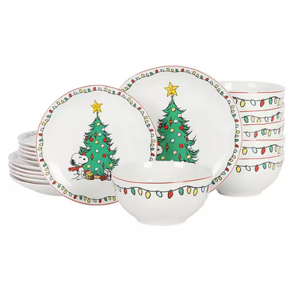 Peanuts Christmas 18-Piece Fine Ceramic Dinnerware Set