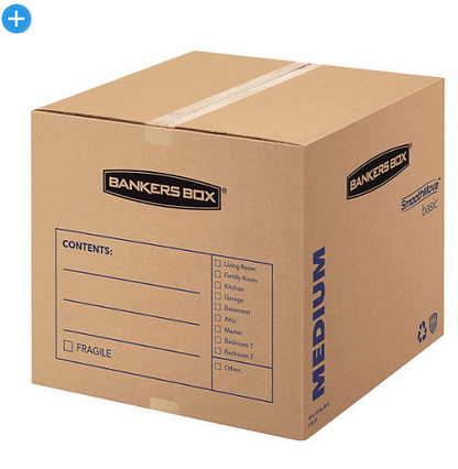 Bankers Box SmoothMove Basic Medium Moving Boxes, Kraft/Black (18-1/4 x 18-1/4 x 16-3/8, 20ct.)