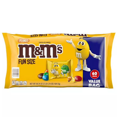 M&M'S Peanut Fun Size Bulk Halloween Candy Bag (60 ct., 36.74 oz.)