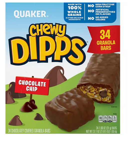 Quaker Chewy Dipps Granola Bars, Chocolate Chip (34 pk.)