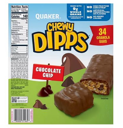 Quaker Chewy Dipps Granola Bars, Chocolate Chip (34 pk.)