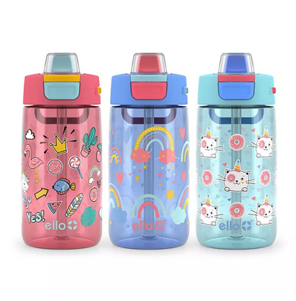 Ello Kids Colby 14-oz. Tritan Plastic Water Bottle, 3-Pack (Assorted Colors)