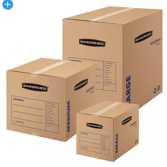 Bankers Box SmoothMove Basic Medium Moving Boxes, Kraft/Black (18-1/4 x 18-1/4 x 16-3/8, 20ct.)