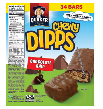 Quaker Chewy Dipps Granola Bars, Chocolate Chip (34 pk.)