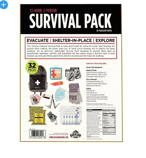 Augason Farms 72-Hour 2-Person Survival Pack with Food, Water, and Gear