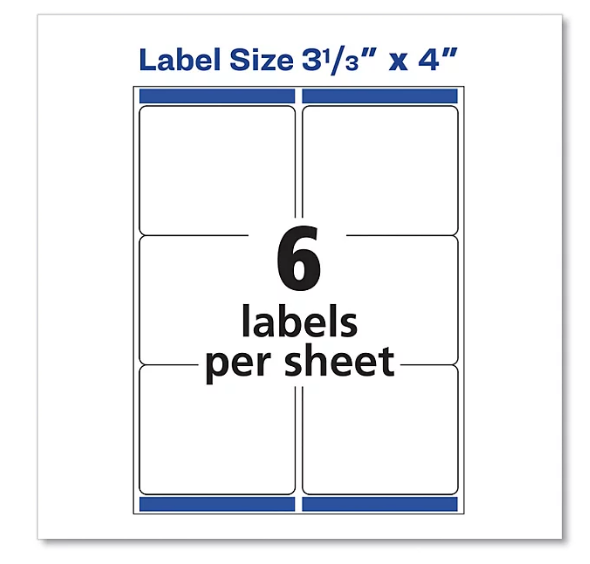 Avery Shipping Labels w/ TrueBlock Technology, Inkjet Printers, 3.33 x 4, White, 6/Sheet, 100 Sheets/Box