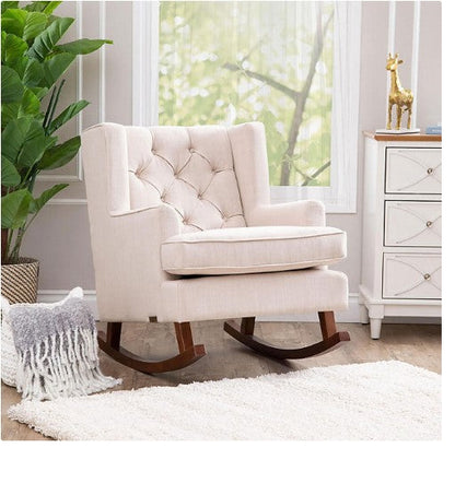 Kingston Tufted Versatile Linen Fabric Rocker Chair, Beige