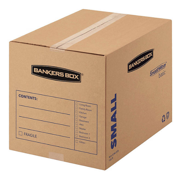 Bankers Box SmoothMove Basic Small Moving Boxes, Kraft/Black (16 1/2 x 12 1/4 x 12 5/8, 25ct.)