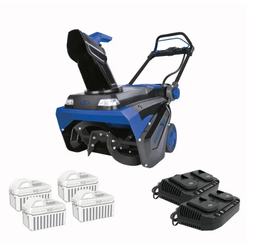 Snow Joe 96V Brushless Cordless Single-Stage Walk-Behind Snow Blower, 21-inch, W/ 4 x 12.0-Ah Batteries & 2 x Chargers