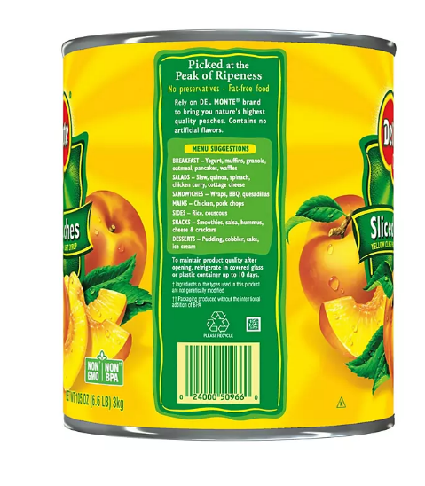 Del Monte Lite Sliced Peaches (105 oz.)