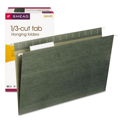 Smead 1/3 Cut Adjustable Positions Hanging File Folders, Green (Legal, 25ct.)