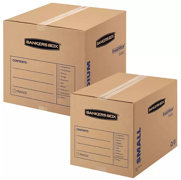 Bankers Box SmoothMove Basic Small Moving Boxes, Kraft/Black (16 1/2 x 12 1/4 x 12 5/8, 25ct.)