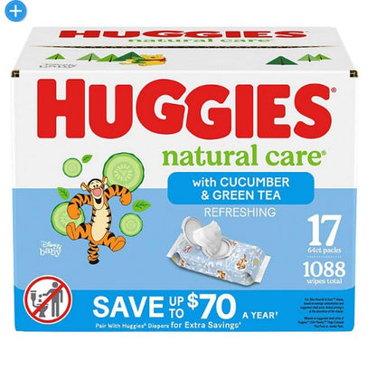 Huggies Natural Care Baby Wipes, Refreshing Clean (17 flip-top pks., 1088 ct.)