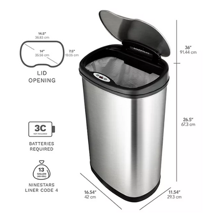 Nine Stars Sensor Trash Cans, Stainless Steel (13.2 gal./3.2 gal.)