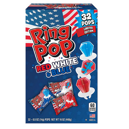 Ring Pop Limited Edition Red, White, and Blue Lollipop Variety Party Pack (16 oz., 32 ct.)