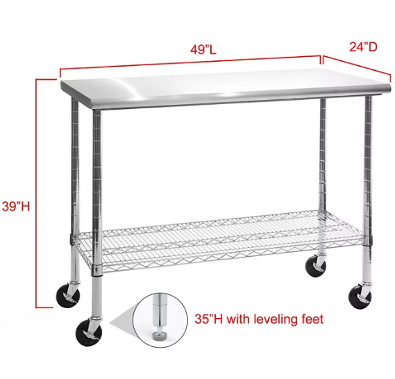 Member's Mark Work Table with 49" Stainless Steel Top