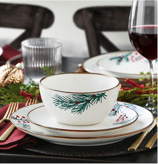 Member's Mark 12-Piece Stoneware Holiday Dinnerware Set, Assorted Colors