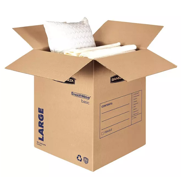 Bankers Box SmoothMove Basic Large Moving Boxes, 18" L x 18" W x 24" H, Kraft/Blue, 15/Carton