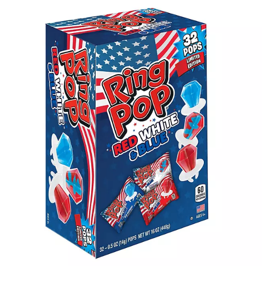 Ring Pop Limited Edition Red, White, and Blue Lollipop Variety Party Pack (16 oz., 32 ct.)