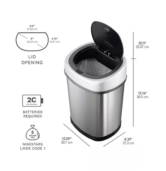 Nine Stars Sensor Trash Cans, Stainless Steel (13.2 gal./3.2 gal.)