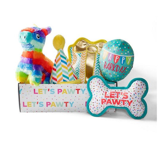 Let's Pawty Birthday Box Dog Toy Bundle, 5-Piece Set (White)