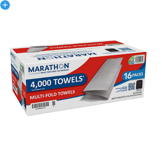 Marathon Multifold 1-Ply Paper Towels, White, 9.2" x 9.4" (250 towels/pk., 16 pks.)