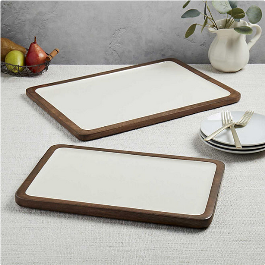 Member's Mark Set of 2 Mango Wood Rectangular Serving Trays (Assorted Colors)