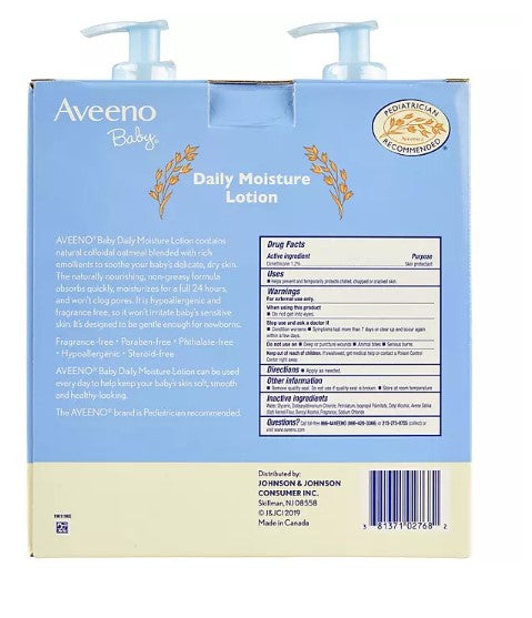 Aveeno Baby Daily Moisture Lotion, 24hr Protection (18 fl. oz., 2 pk.)