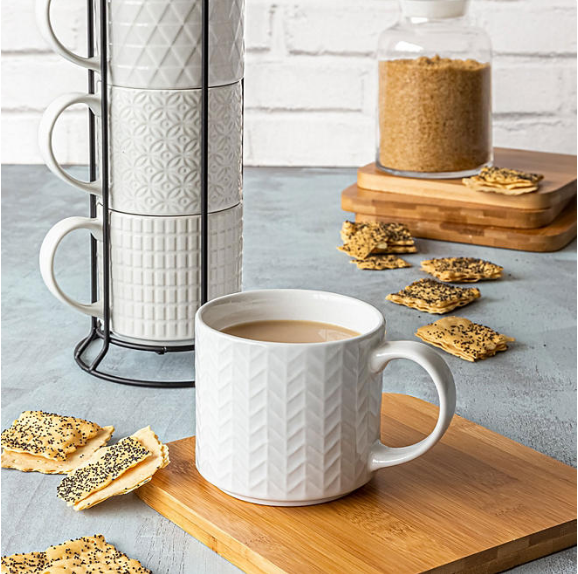 Over and Back 5-Piece Embossed Stackable Mug Set With Rack