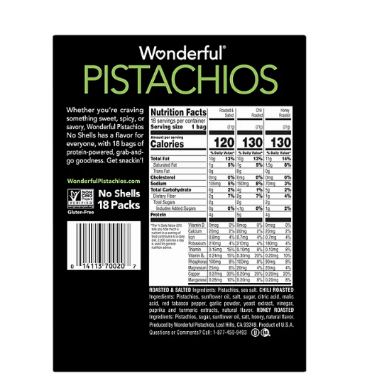 Wonderful Pistachios No Shells Variety Pack (0.75 oz., 18 pk.)